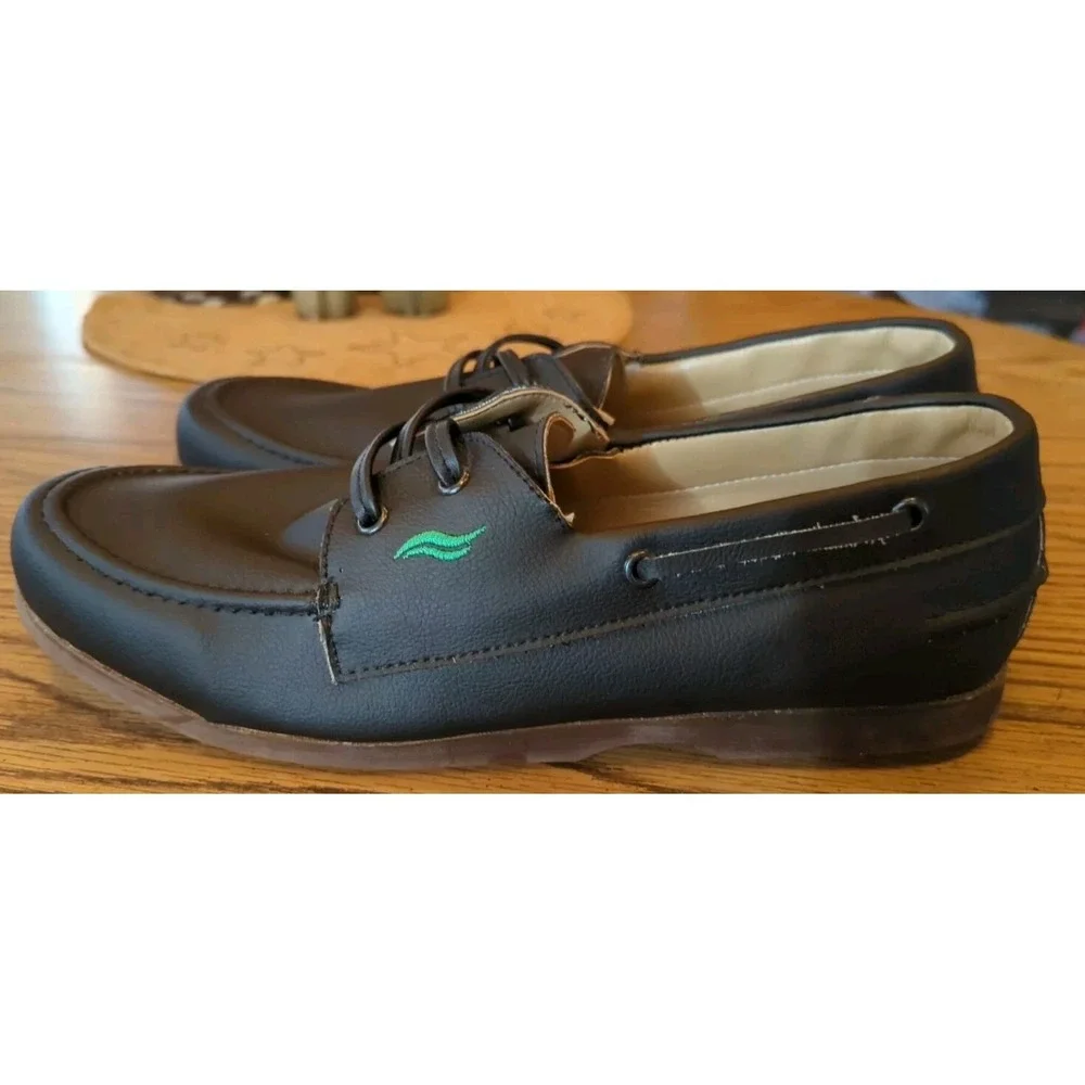 Boatman Cactus Leather‎ Yachty Mens Size 10 Black Cactus Leather Casual Lace Up